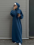 Solid color hooded Abaya with Pockets