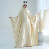 Wrinkled Satin Beige Butterfly Abaya Dress