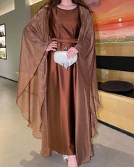 Shimmer Open Abaya Dress 3-Piece Set