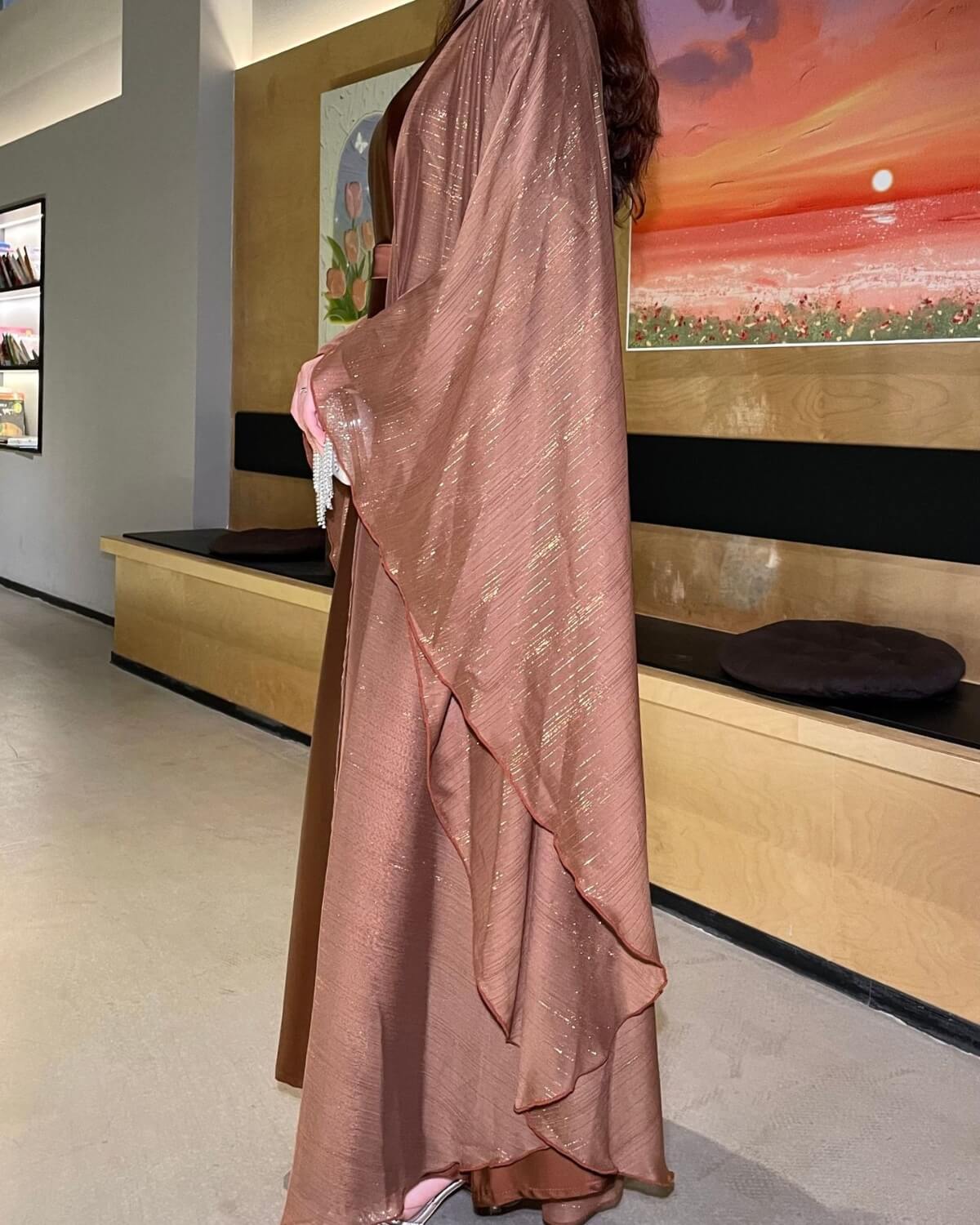 Shimmer Open Abaya Dress 3-Piece Set