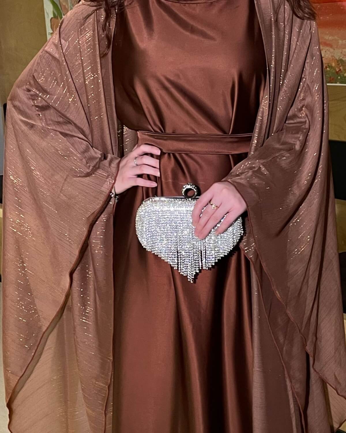 Shimmer Open Abaya Dress 3-Piece Set