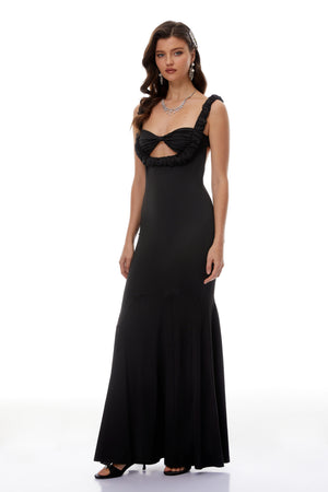 Aurohaya Abigail Black Cut Out Ruched Maxi Dress