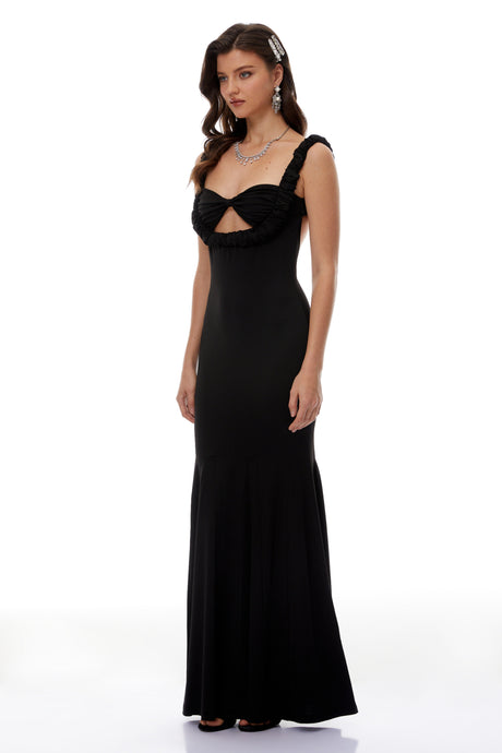 Aurohaya Abigail Black Cut Out Ruched Maxi Dress