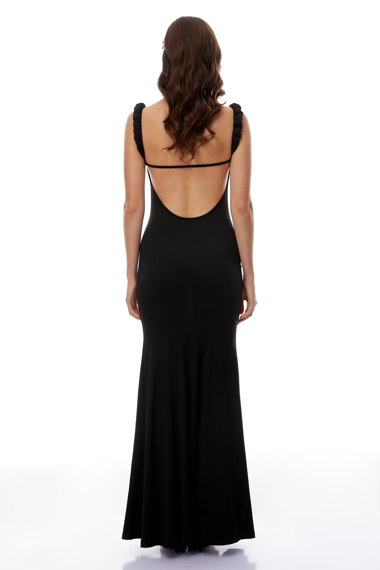 Aurohaya Abigail Black Cut Out Ruched Maxi Dress