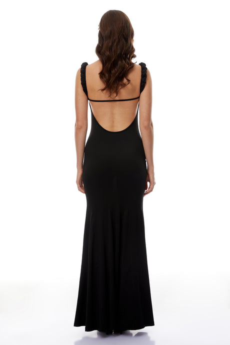 Aurohaya Abigail Black Cut Out Ruched Maxi Dress