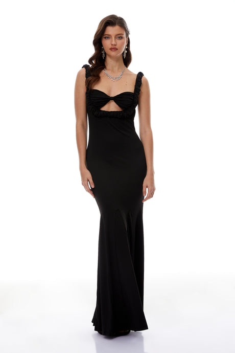 Aurohaya Abigail Black Cut Out Ruched Maxi Dress