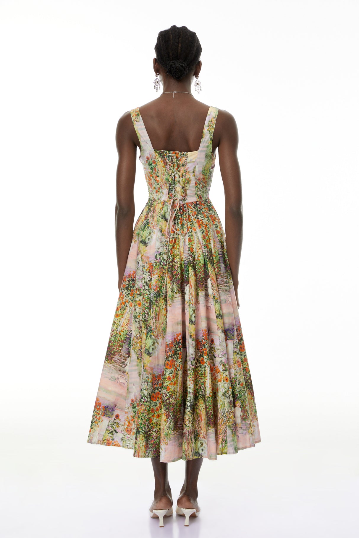 Aurohaya Adelheid Pink Floral Print Flared Midi Dress
