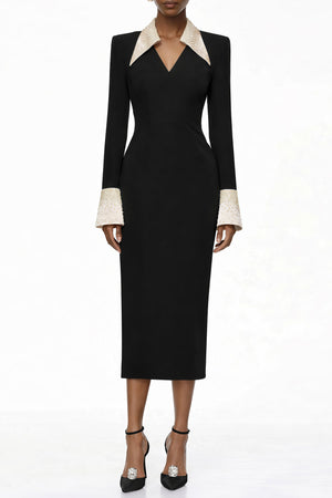 Aurohaya Aina Black Embellished Corset Midi Dress