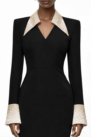 Aurohaya Aina Black Embellished Corset Midi Dress