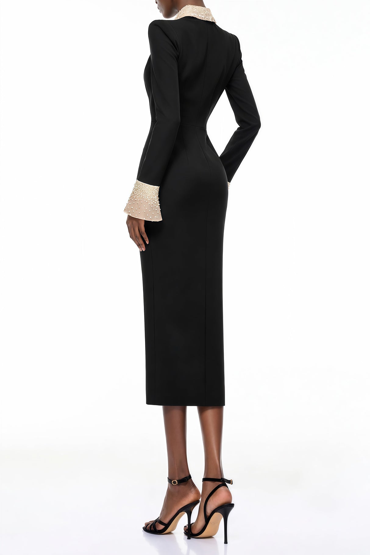 Aurohaya Aina Black Embellished Corset Midi Dress
