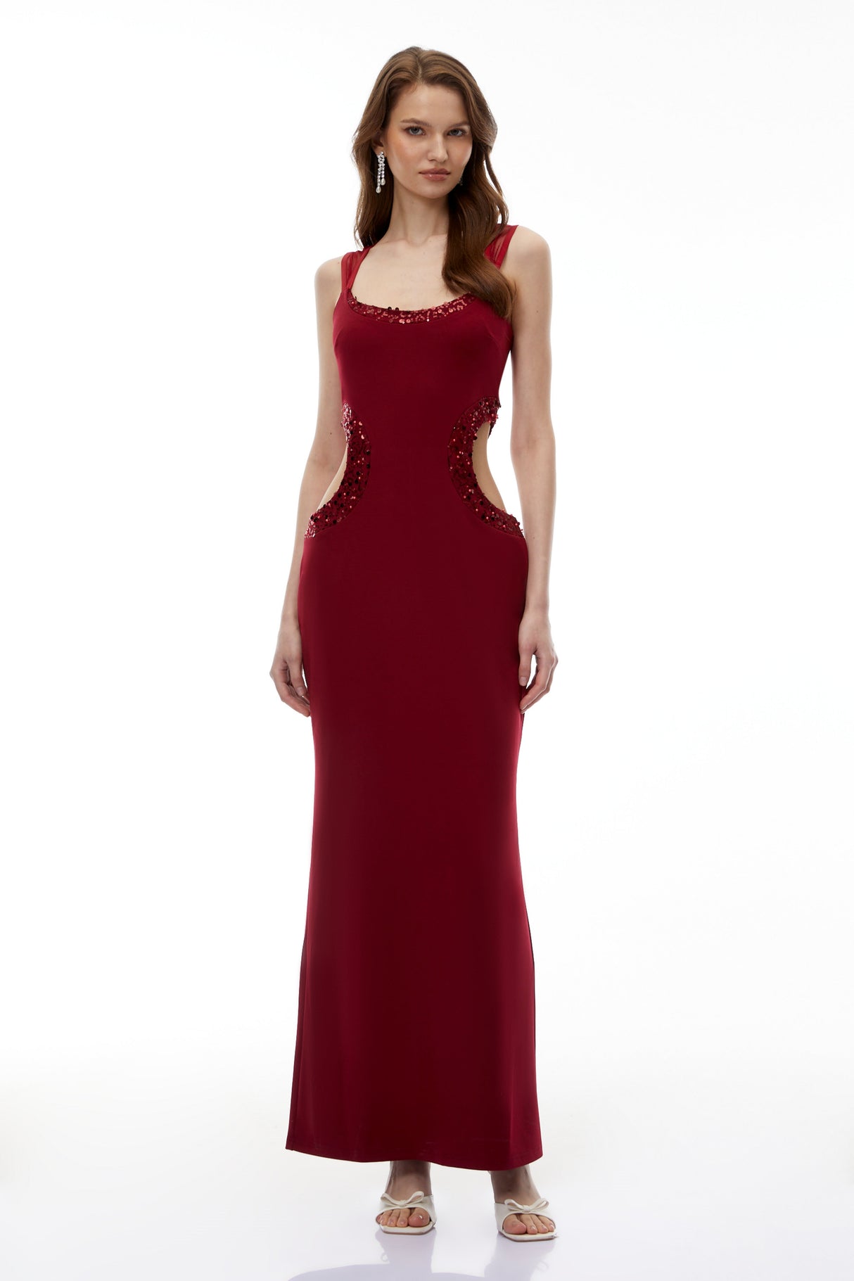 Aurohaya Aisha Red Embellished Cut-Out Maxi Dress