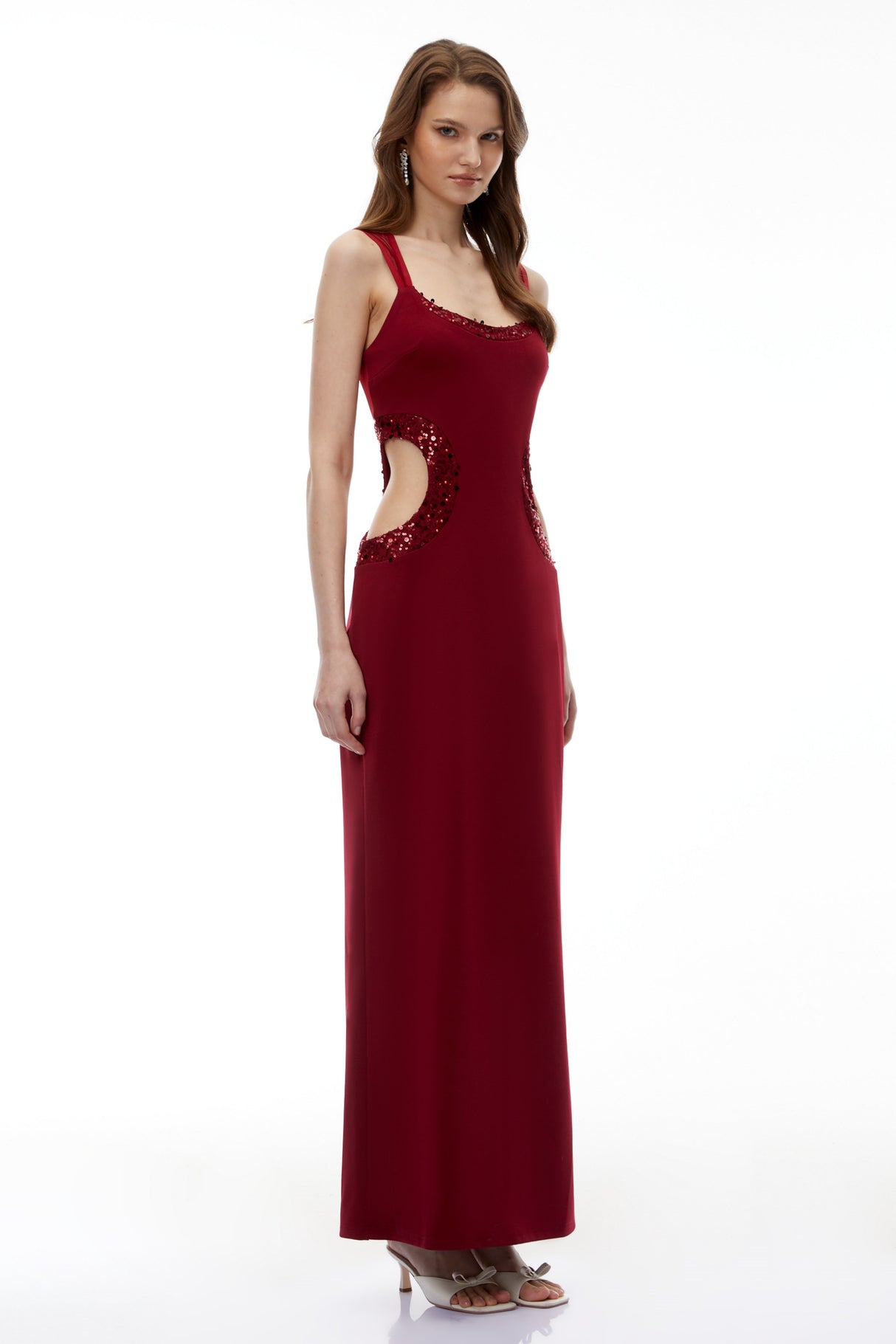 Aurohaya Aisha Red Embellished Cut-Out Maxi Dress