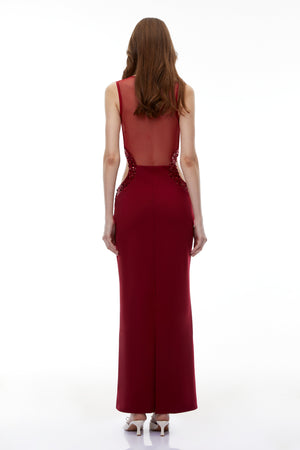 Aurohaya Aisha Red Embellished Cut-Out Maxi Dress