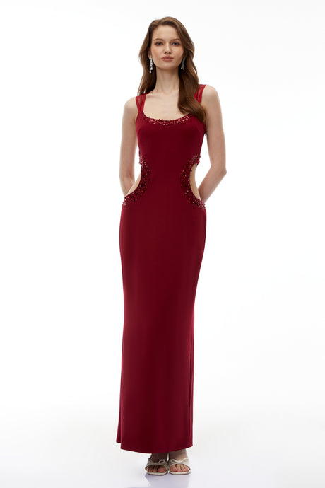Aurohaya Aisha Red Embellished Cut-Out Maxi Dress