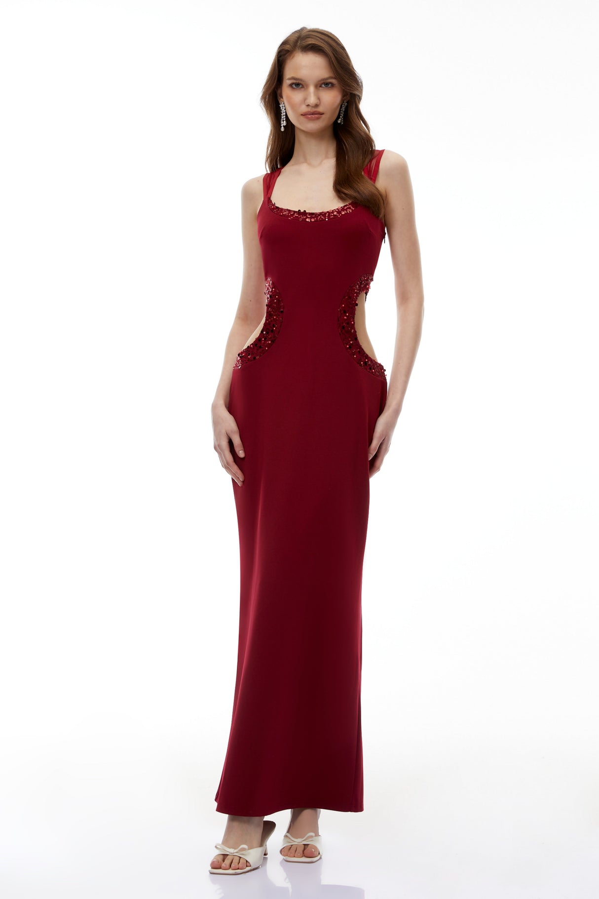 Aurohaya Aisha Red Embellished Cut-Out Maxi Dress