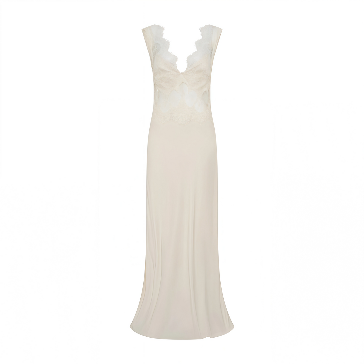 Aurohaya Aitana Neutrals Satin Maxi Dress with Lace Panels