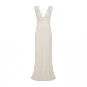 Aurohaya Aitana Neutrals Satin Maxi Dress with Lace Panels