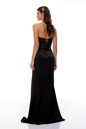 Aurohaya Aitziber Black Beaded Lace Sparkly Maxi Dress