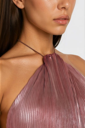 Aurohaya Alchimie Pink Glossy Pleated Maxi Dress