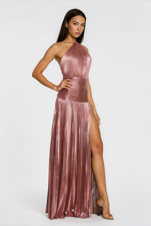 Aurohaya Alchimie Pink Glossy Pleated Maxi Dress