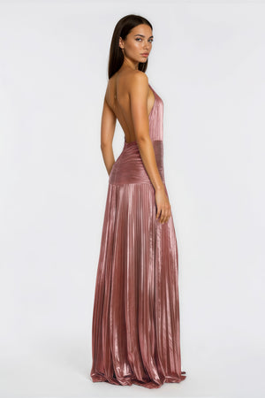 Aurohaya Alchimie Pink Glossy Pleated Maxi Dress