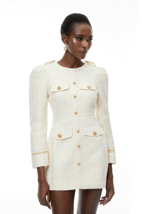 Aurohaya Alcyone White Tweed Blazer Mini Dress