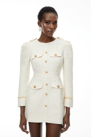 Aurohaya Alcyone White Tweed Blazer Mini Dress