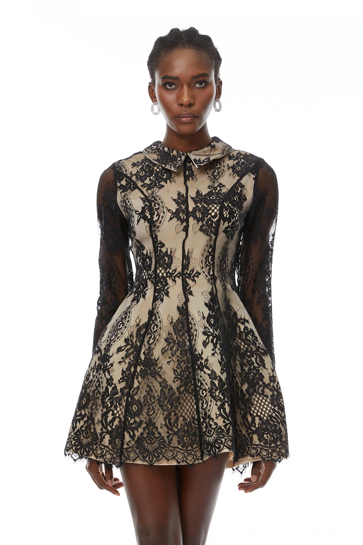 Aurohaya Aleksandra Black Floral Lace Mini Dress