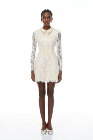 Aurohaya Aleksandra White Floral Lace Mini Dress