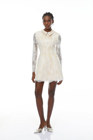Aurohaya Aleksandra White Floral Lace Mini Dress