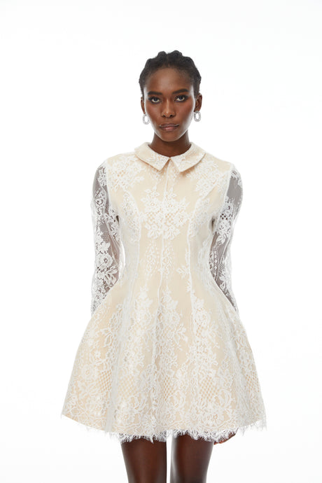 Aurohaya Aleksandra White Floral Lace Mini Dress
