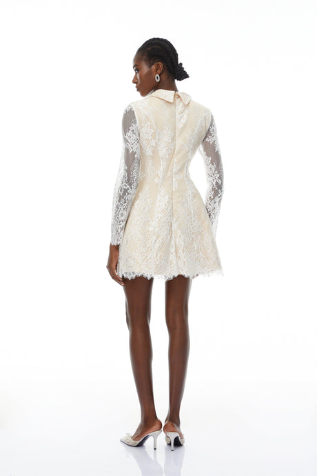 Aurohaya Aleksandra White Floral Lace Mini Dress