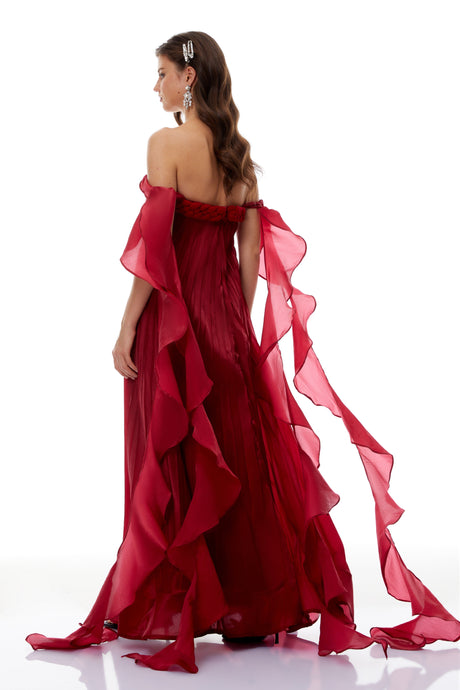 Aurohaya Alexandra Red Ruffled Maxi Dress with Shirred Bodice