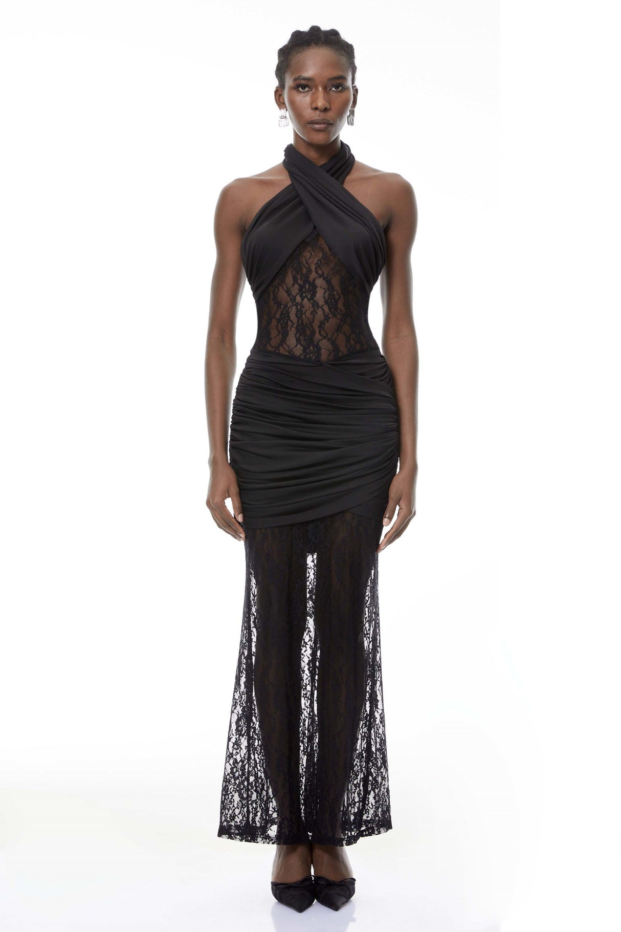 Aurohaya Alice Black Halterneck Lace Maxi Dress