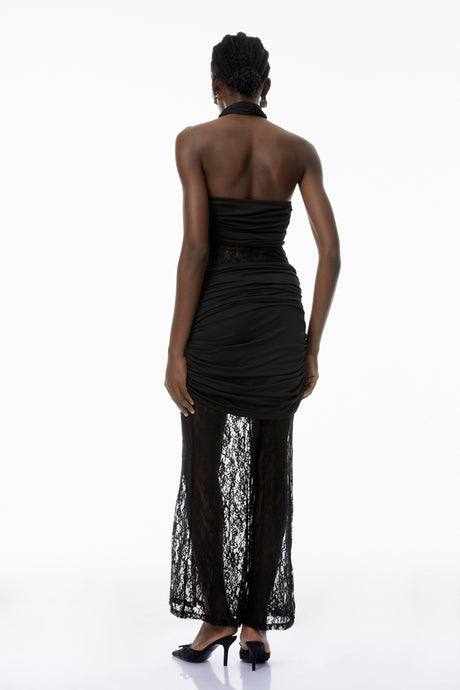 Aurohaya Alice Black Halterneck Lace Maxi Dress