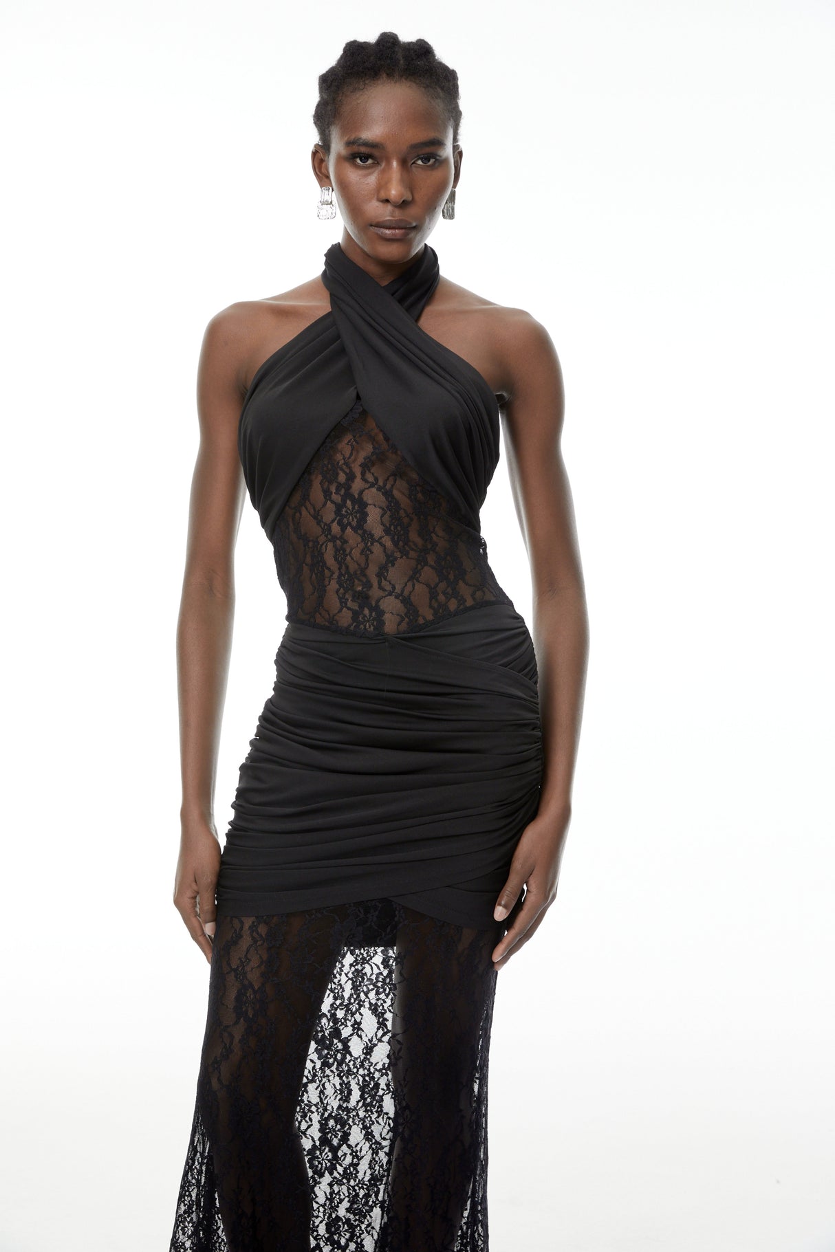Aurohaya Alice Black Halterneck Lace Maxi Dress