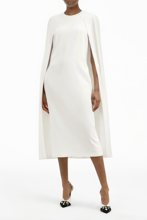 Aurohaya Amelia White Cape Effect Midi Dress