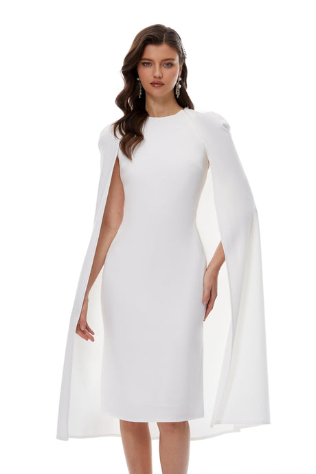 Aurohaya Amelia White Cape Effect Midi Dress