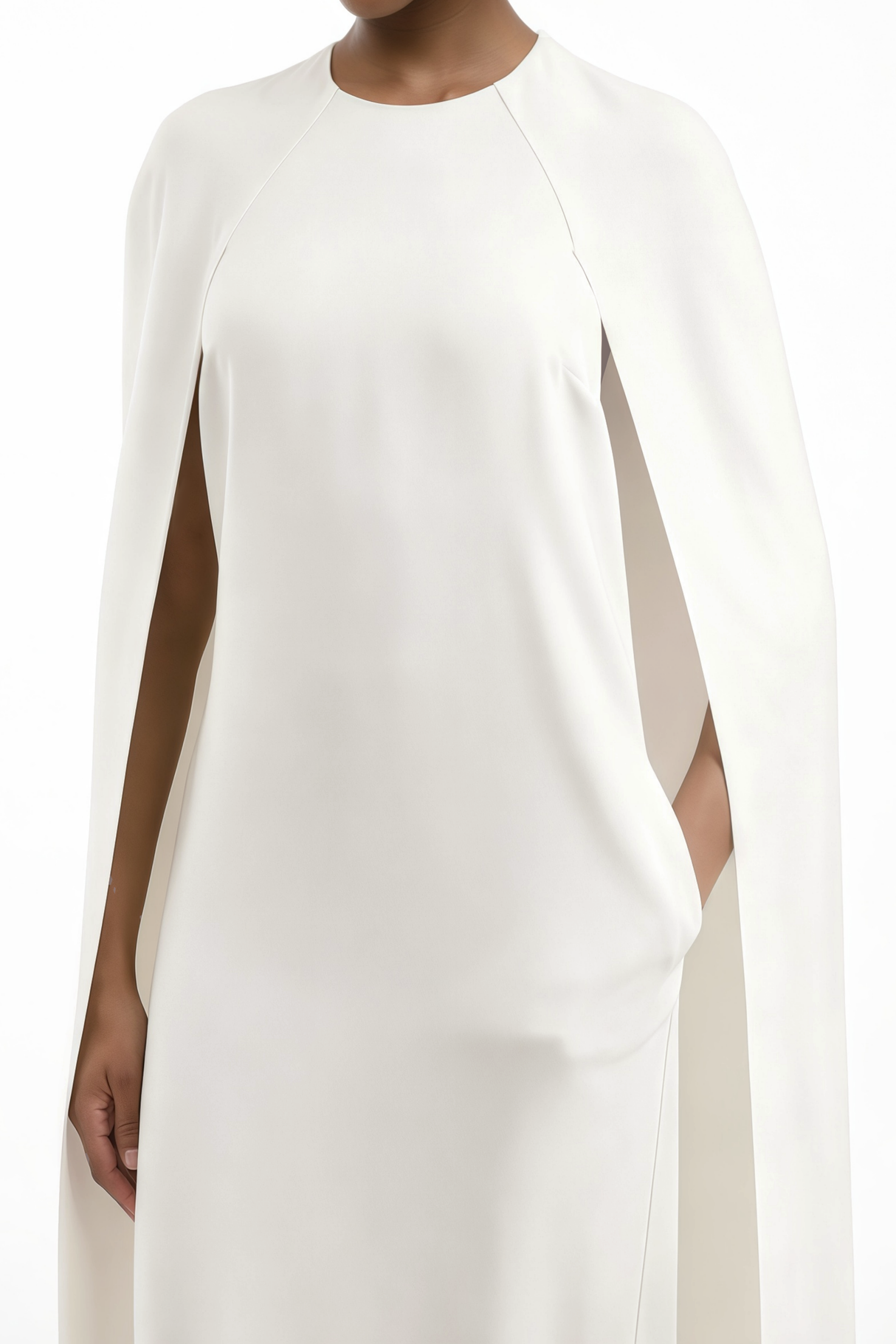 Aurohaya Amelia White Cape Effect Midi Dress
