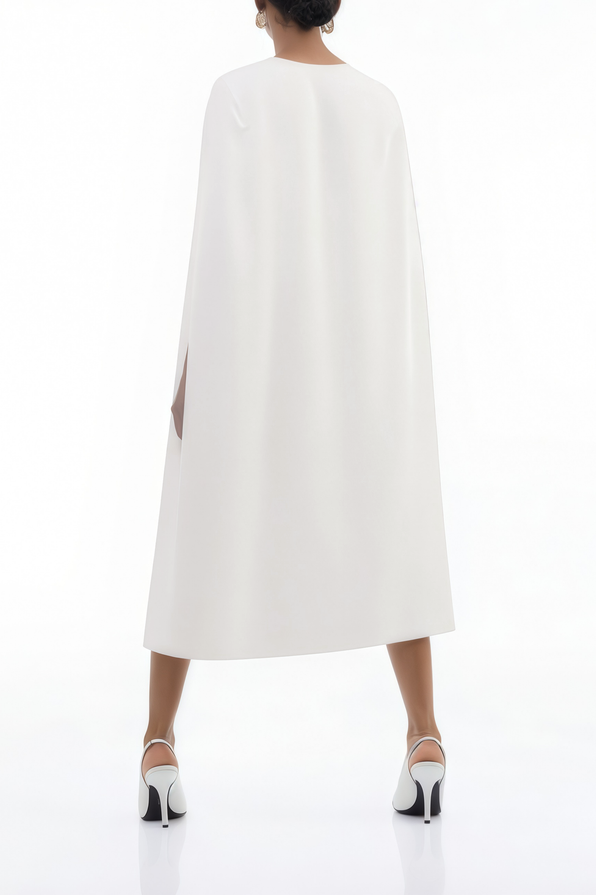 Aurohaya Amelia White Cape Effect Midi Dress