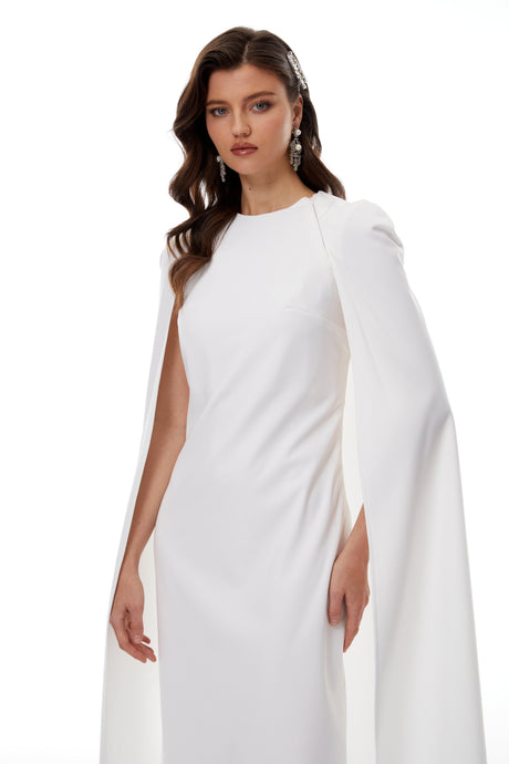 Aurohaya Amelia White Cape Effect Midi Dress