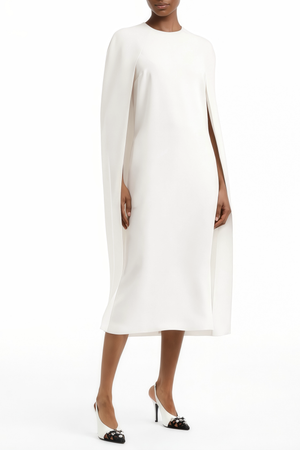 Aurohaya Amelia White Cape Effect Midi Dress
