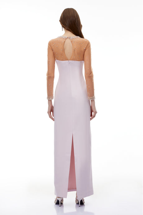 Aurohaya Anastasie Pink Embellished Maxi Dress with Tulle