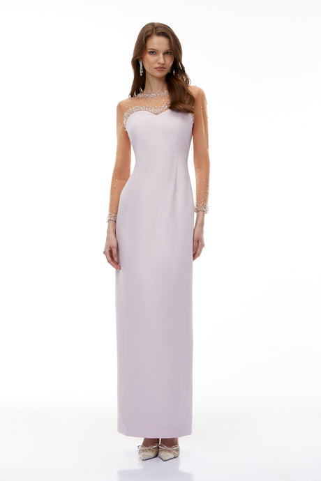 Aurohaya Anastasie Pink Embellished Maxi Dress with Tulle