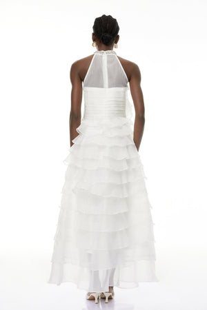 Aurohaya Anathi White 3D Petal Ruffled Maxi Dress