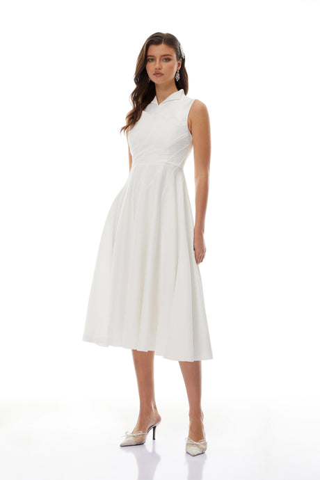 Aurohaya Anja White Layered Midi Dress
