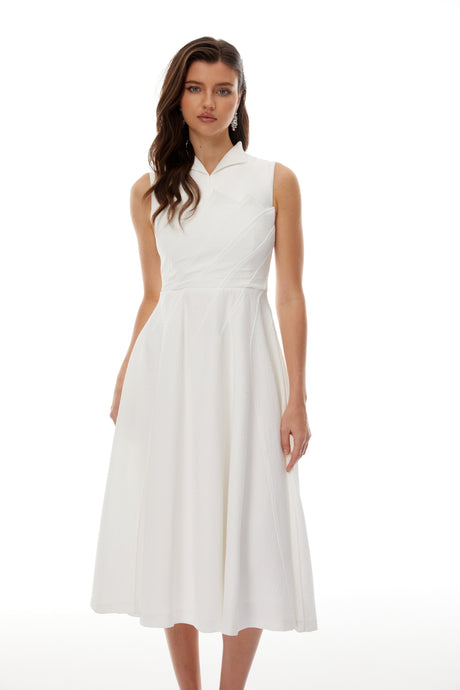 Aurohaya Anja White Layered Midi Dress