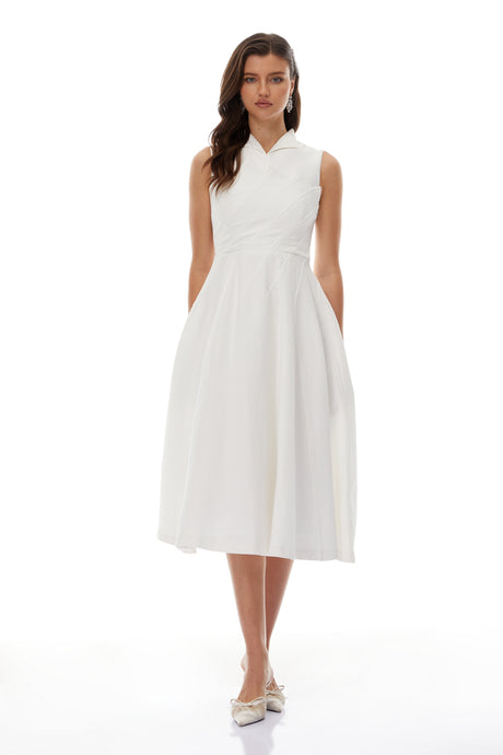 Aurohaya Anja White Layered Midi Dress