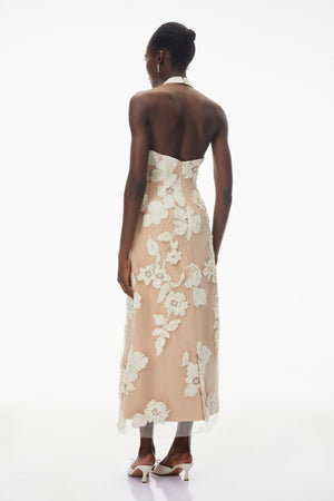 Aurohaya Annabelle Champagne Floral Embellished Maxi Dress