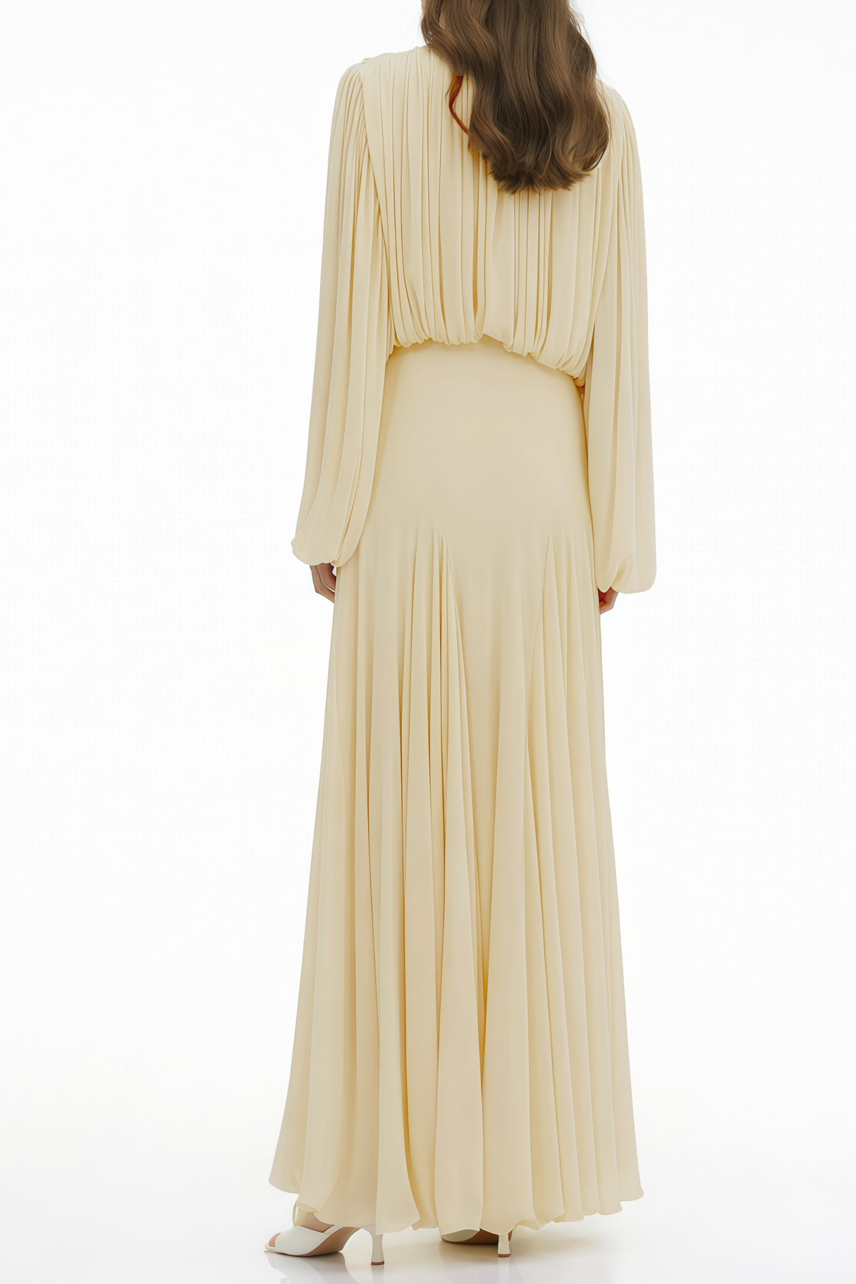 Pollen Pleated High Neck Maxi Dress